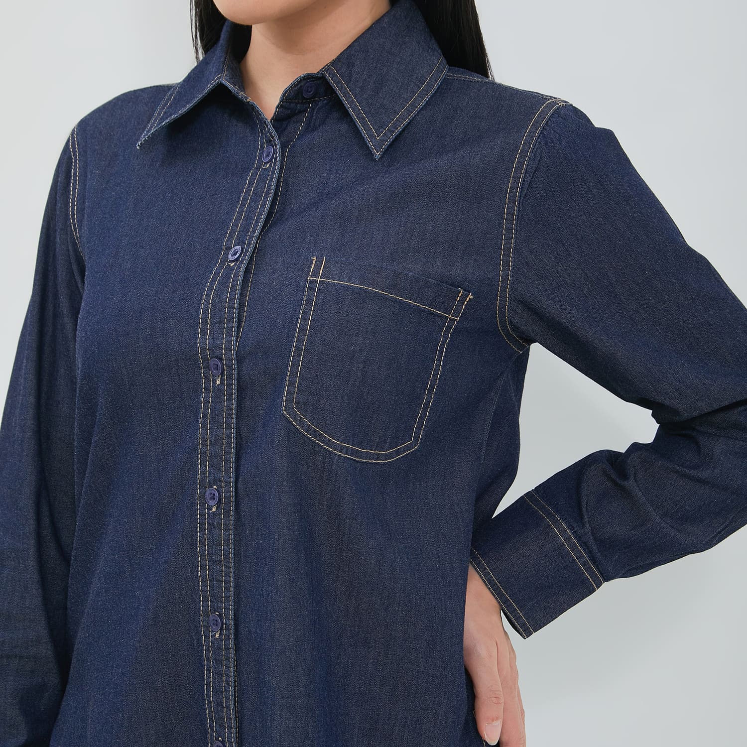 DUST Kemeja Denim Wening Dark Blue (D.116549)