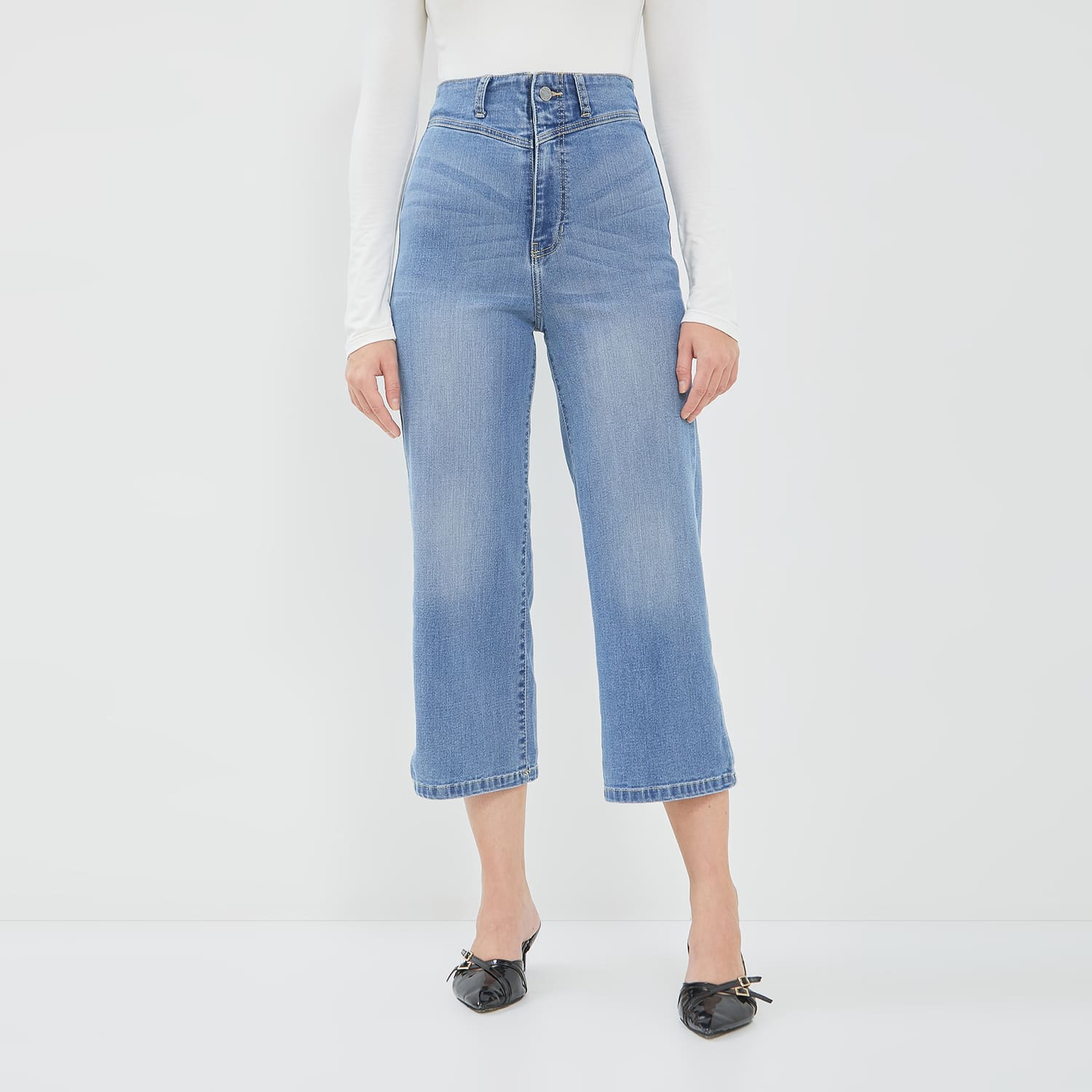 DUST Celana Cropped waistless Wide Leg Jeans Nayra Light Blue (D.39180)