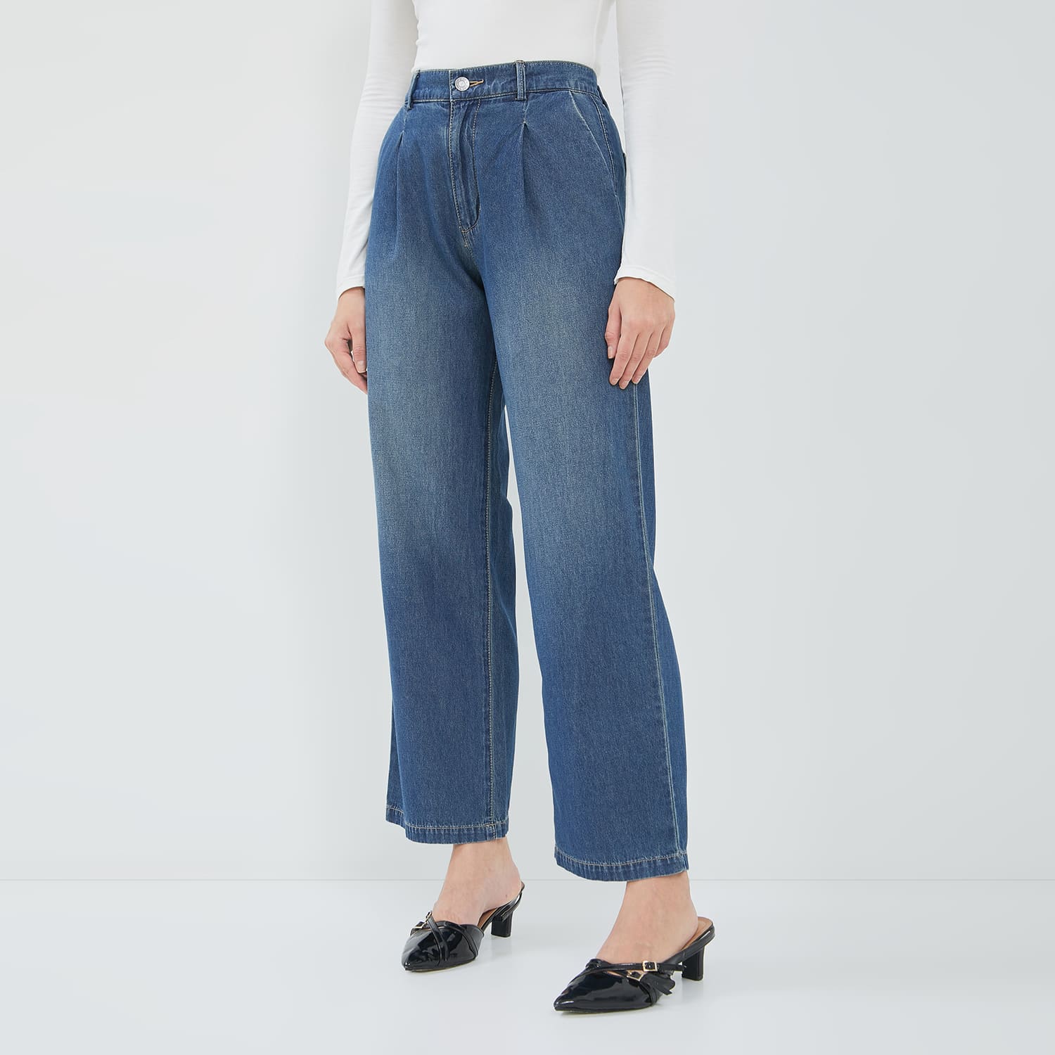 DUST Celana Drapey Denim Dalika Medium Light Blue (D.39187)