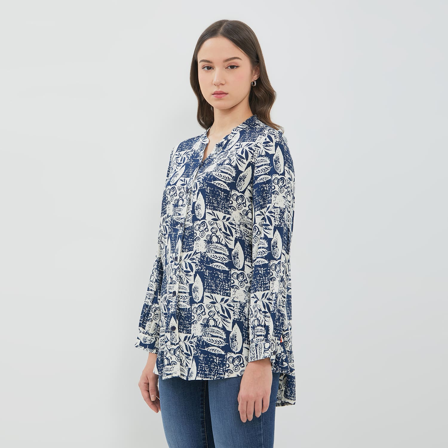 DUST Blouse Narva Abstrak Navy ECOVERO™ Comfease (D.116561)