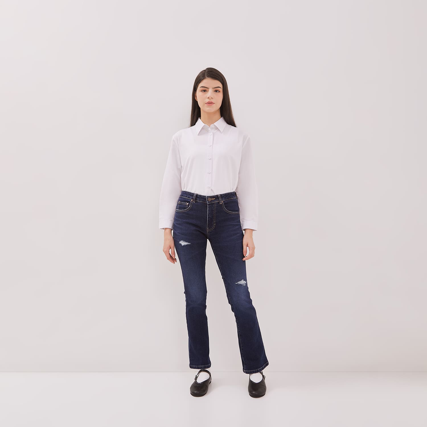 DUST Celana Mid Rise Bootcut Jeans Laira Medium Dark Blue (D. 31310)