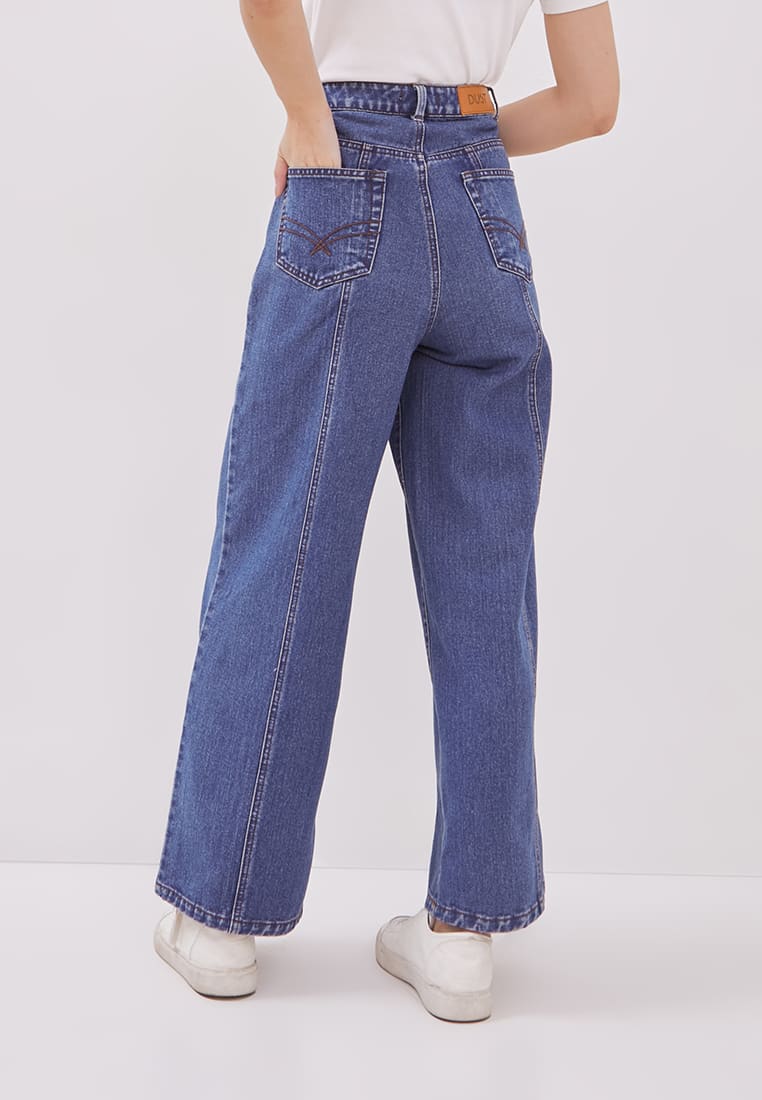 DUST Celana Panel Wide Leg Denim Belima Dark Blue Comfease (D. 39118)