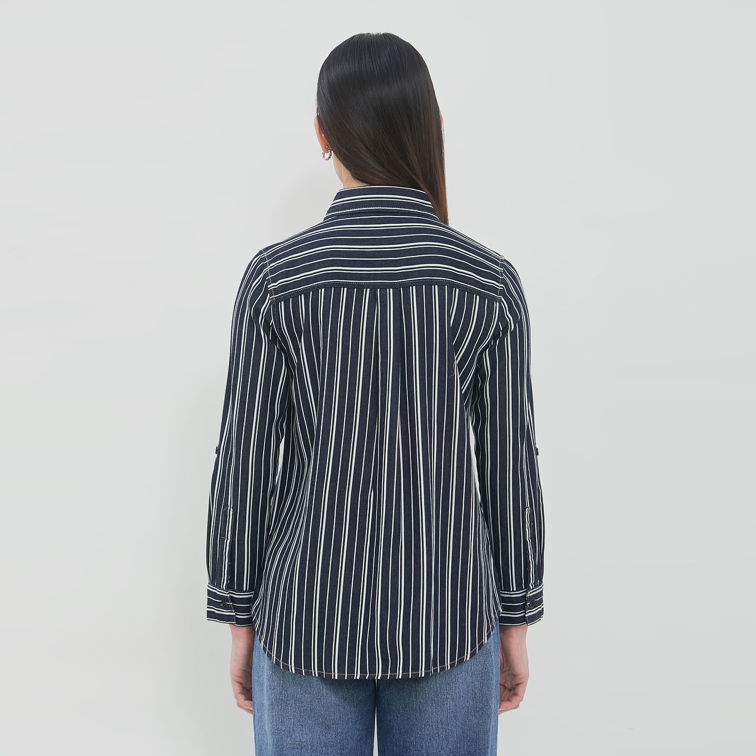 DUST Kemeja Denim Ansel Garis Dark Blue  (D.116559)