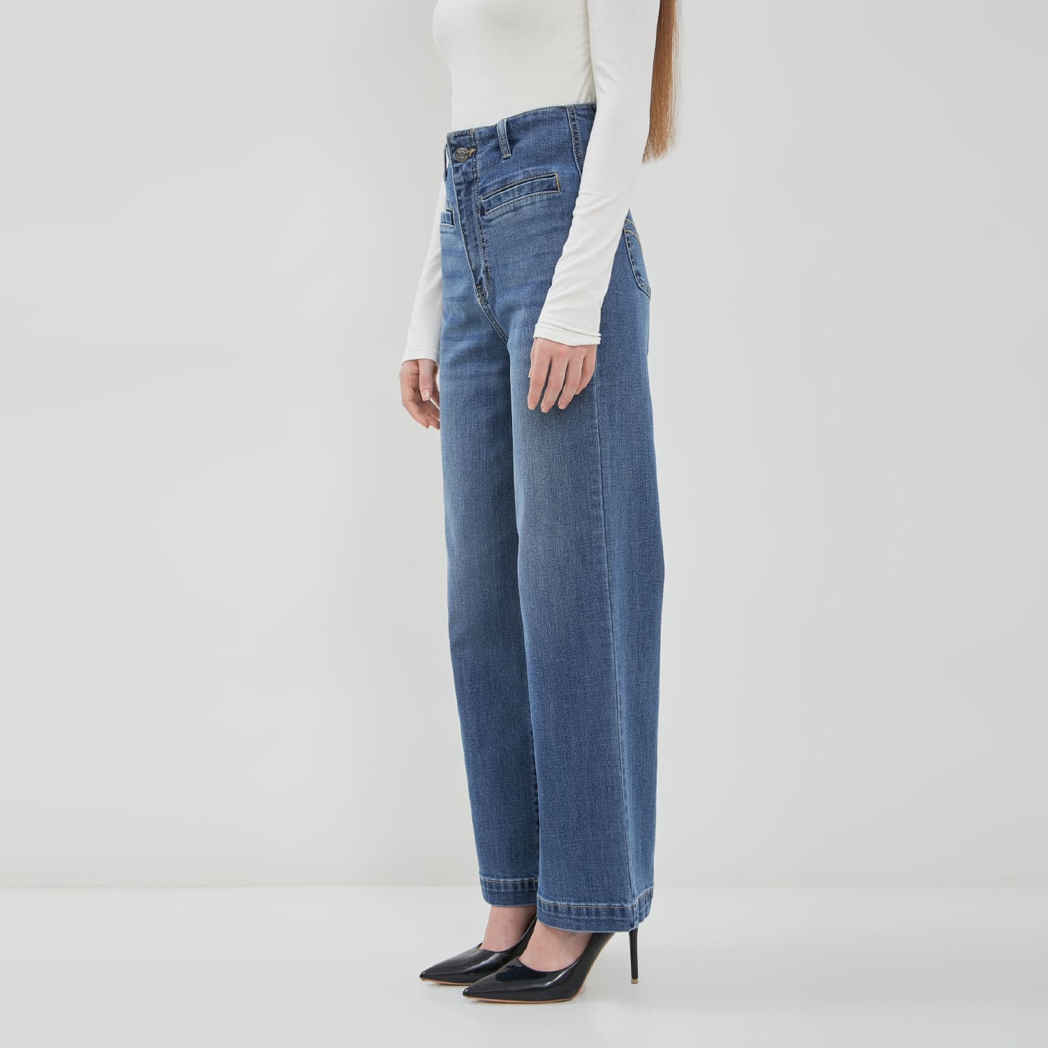 DUST Celana Waistless Wide Leg Jeans Narbita Medium Light Blue (D.39193)