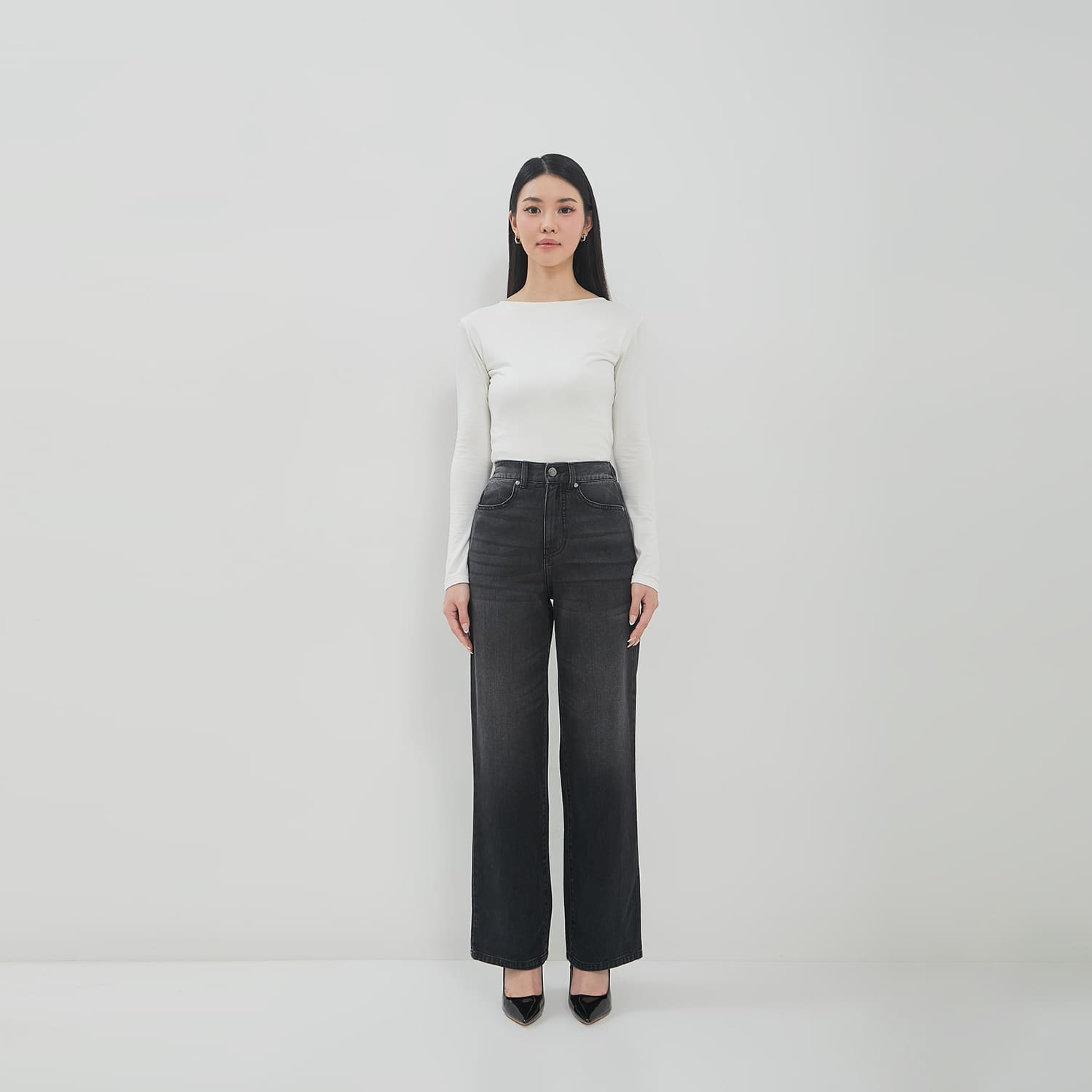 DUST Celana High Loose Jeans Gamila Dark Grey (D.39196)