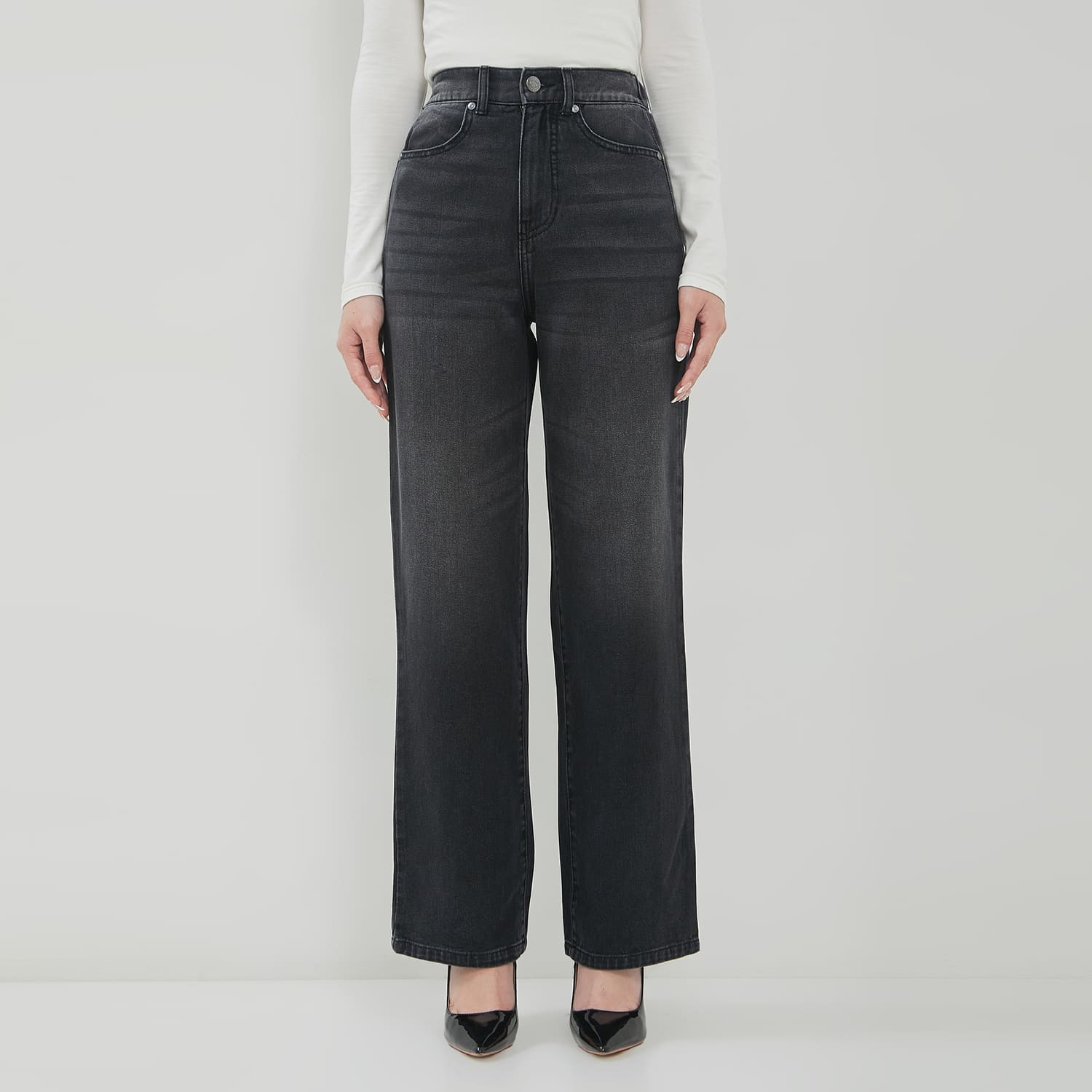 DUST Celana High Loose Jeans Gamila Dark Grey (D.39196)