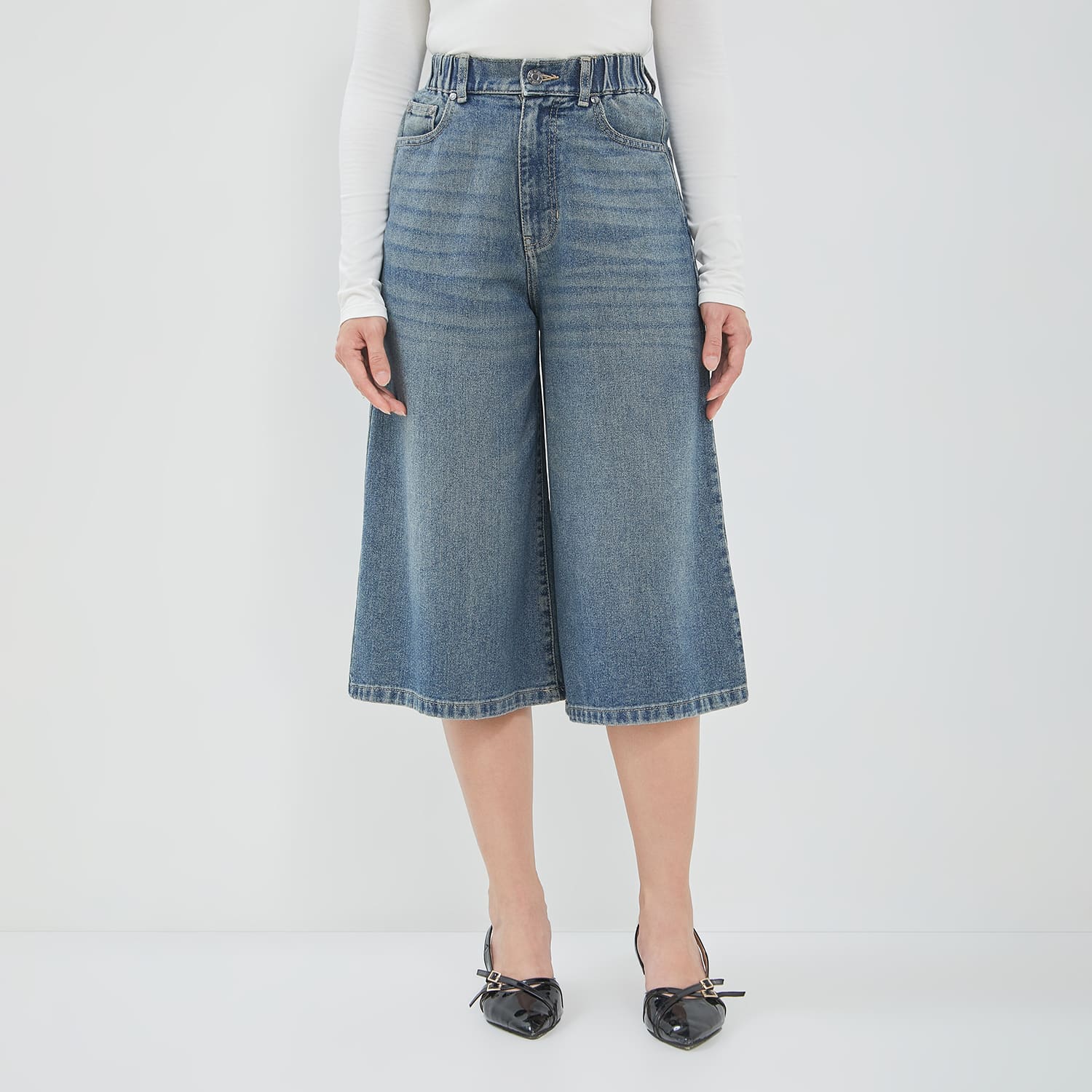 DUST Celana Baggy Jorts Denim Narumi Medium Blue (D.3227)