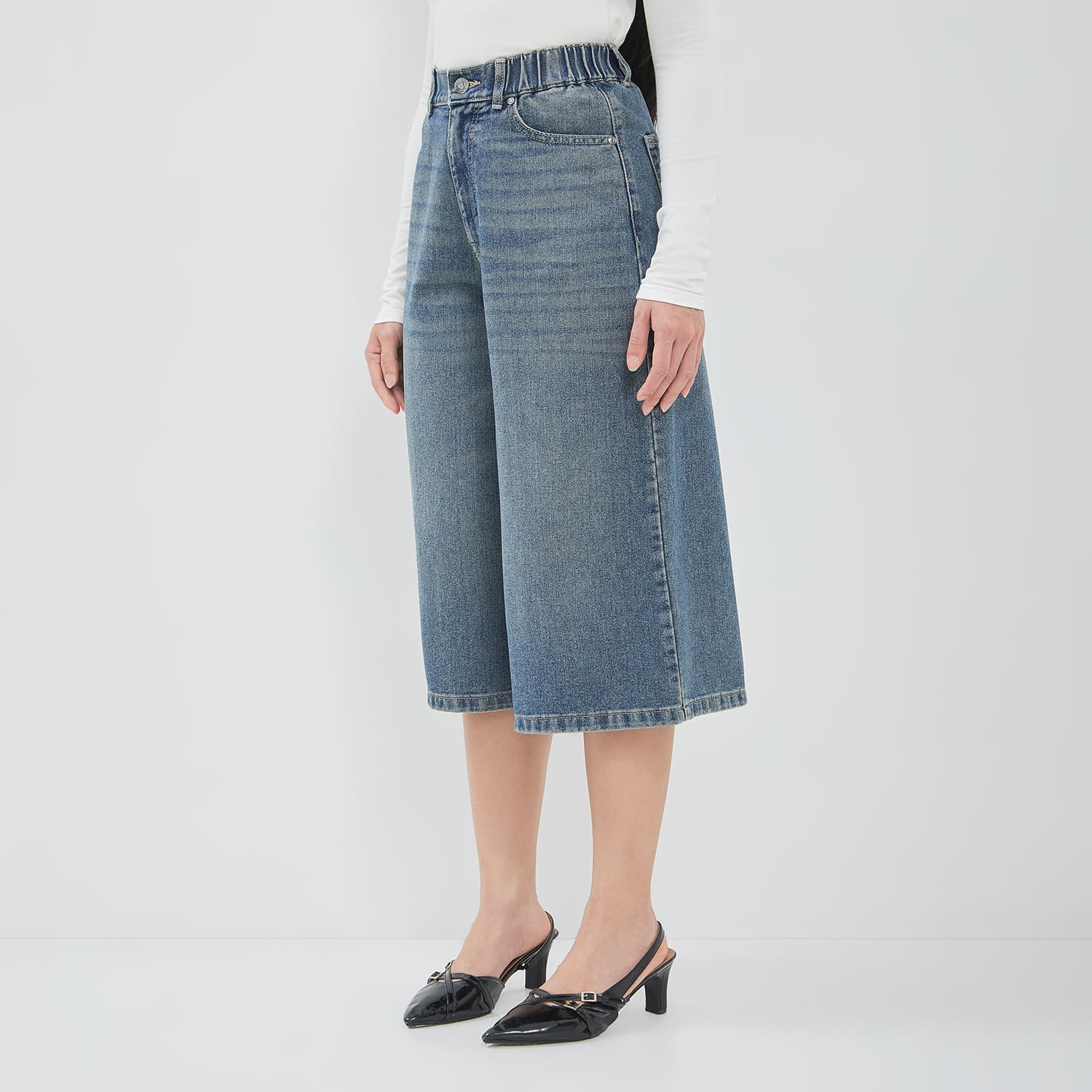 DUST Celana Baggy Jorts Denim Narumi Medium Blue (D.3227)