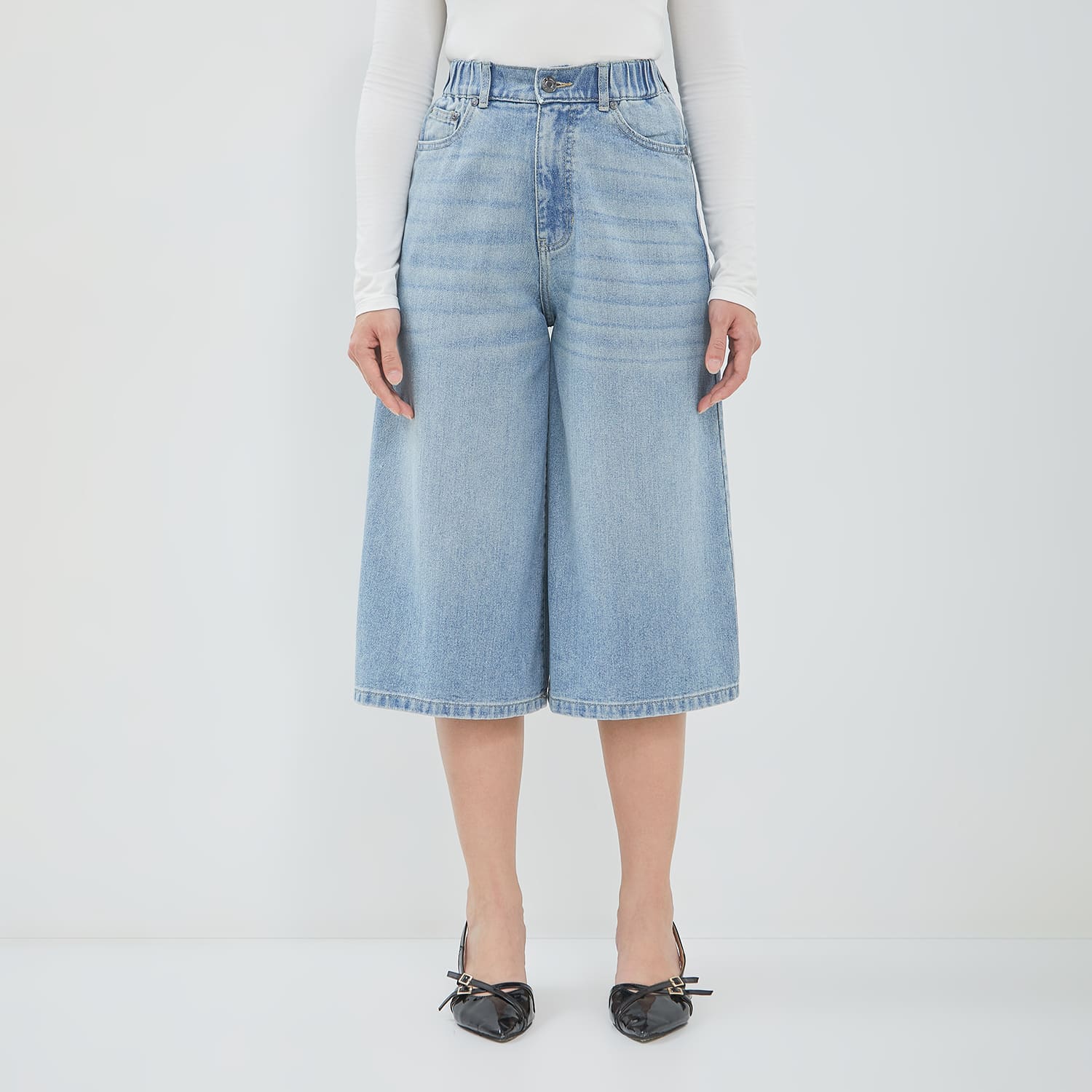 DUST Celana Baggy Jorts Denim Narumi Light Blue (D.3229)