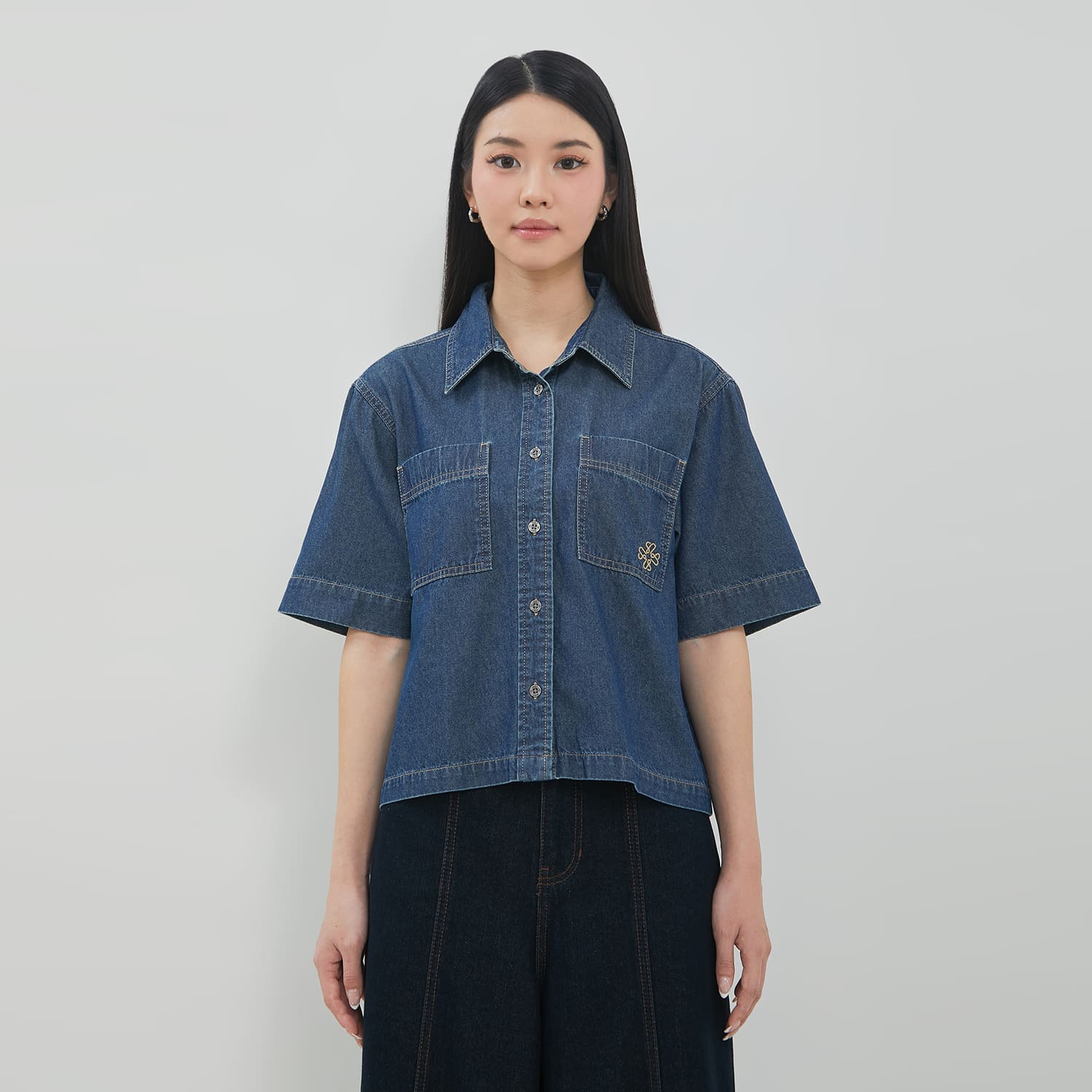 DUST Kemeja Denim Boxy Sinai Medium Dark Blue (D.14314)