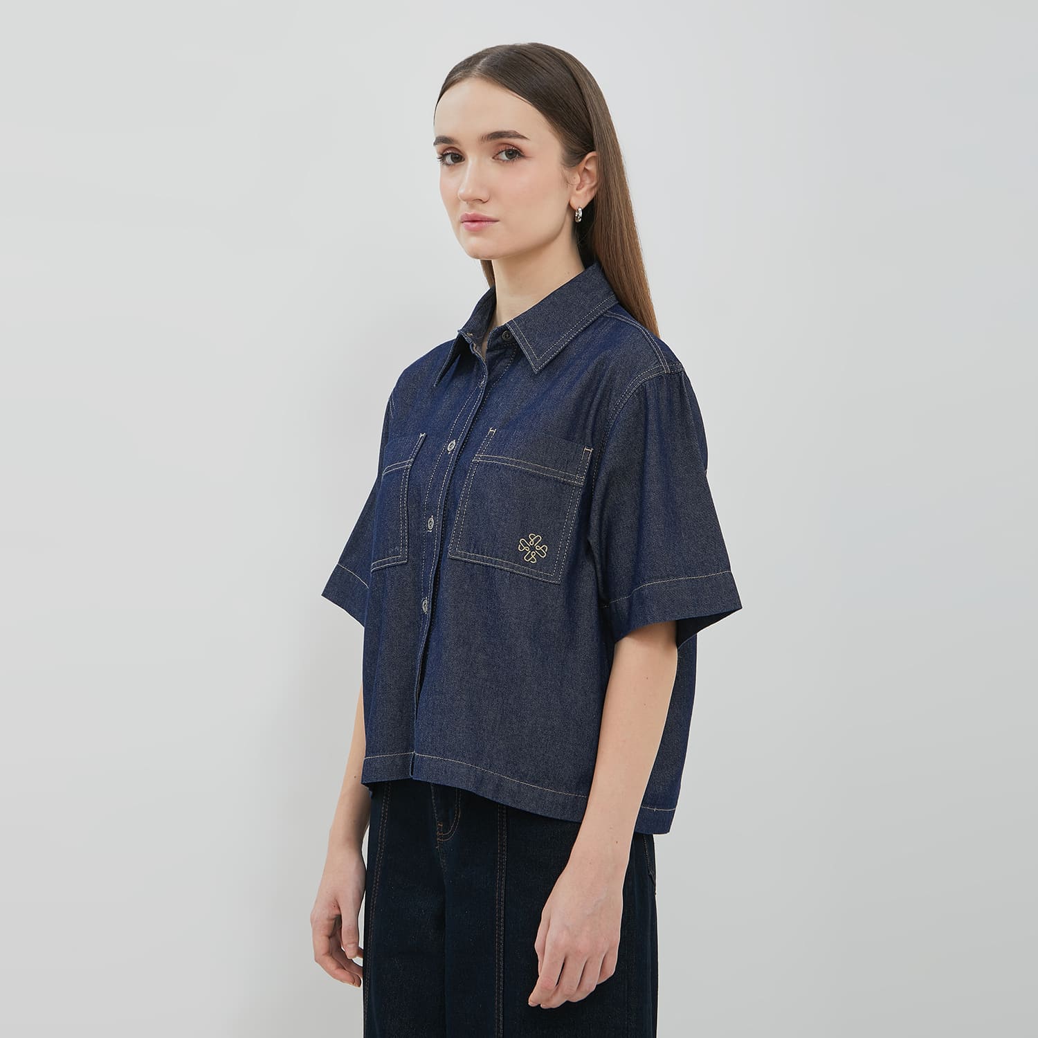 DUST Kemeja Denim Boxy Sinai Dark Blue (D.14315)