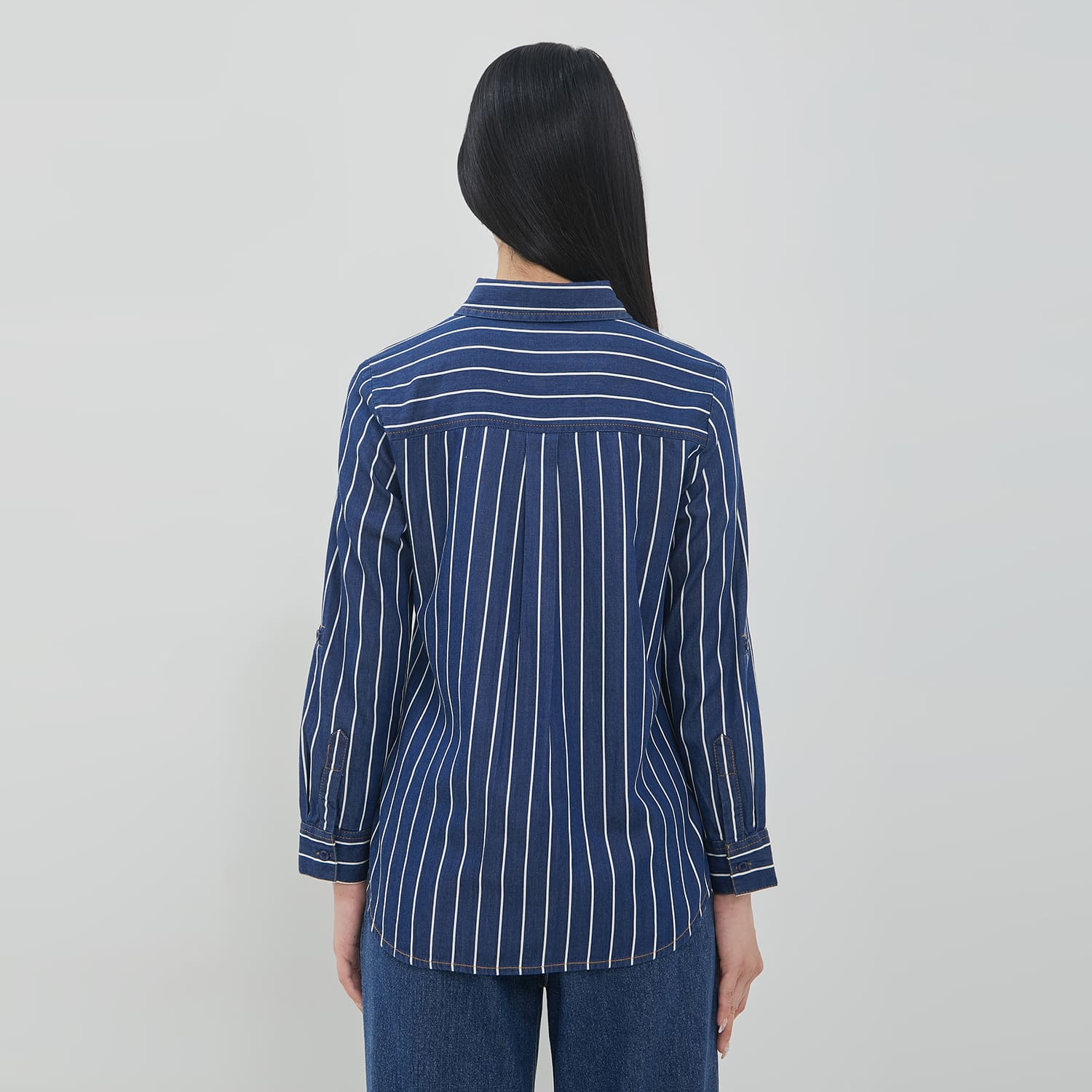 DUST Kemeja Denim Ansel Garis Biru (D.116566) 