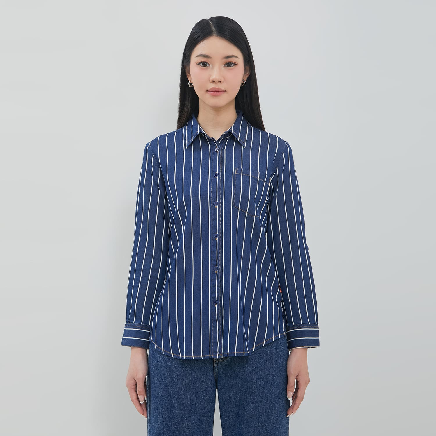 DUST Kemeja Denim Ansel Garis Biru (D.116566) 