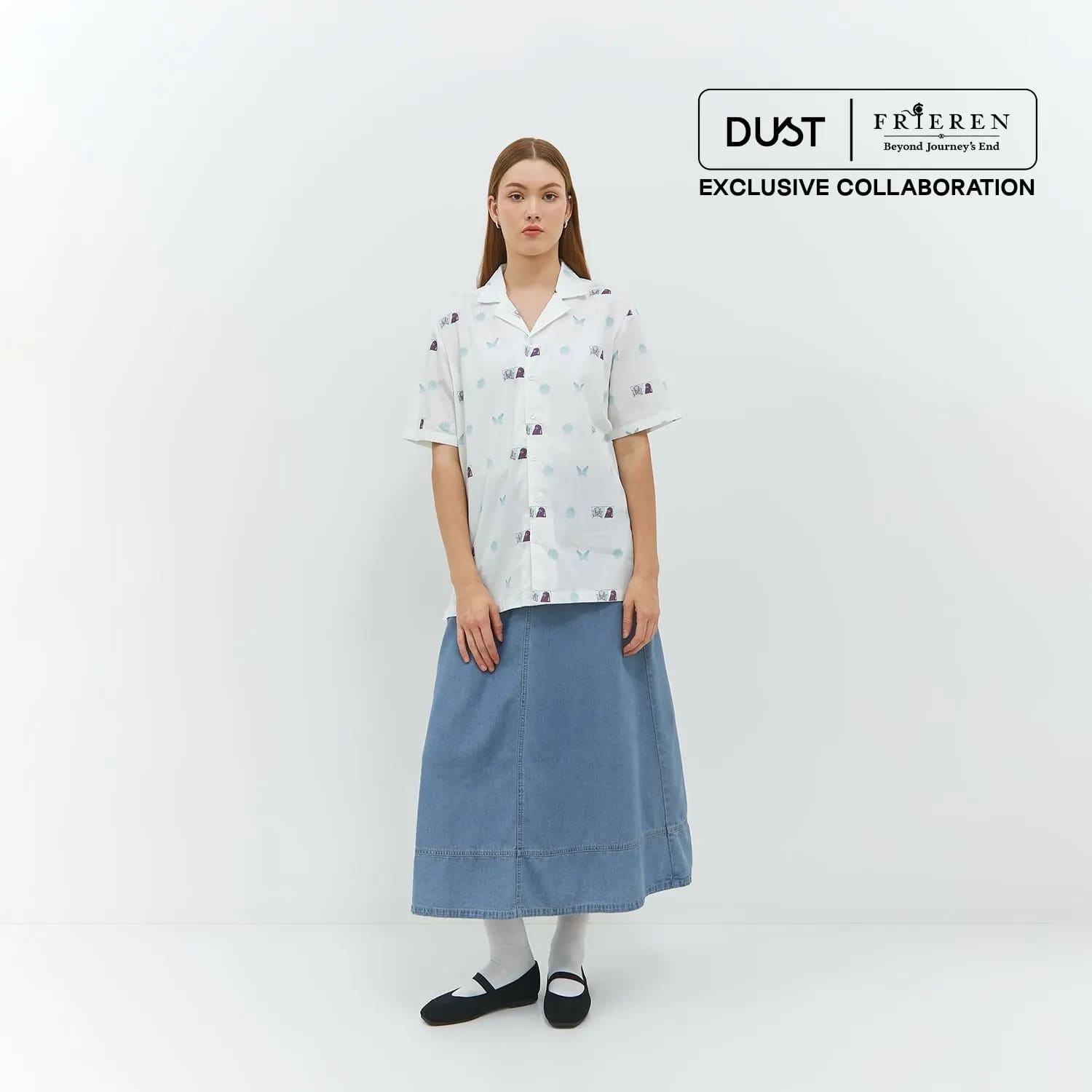 DUST Kemeja Abstrak Unisex Frieren With Fern Putih (D.14313-U)