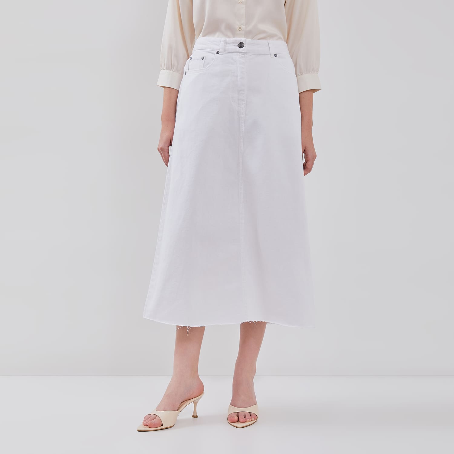 DUST Rok Crop Unfinished Denim Sabina Putih (D.21154)