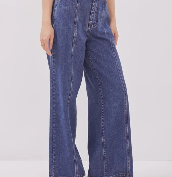 DUST Celana Panel Wide Leg Denim Belima Dark Blue Comfease (D. 39118)