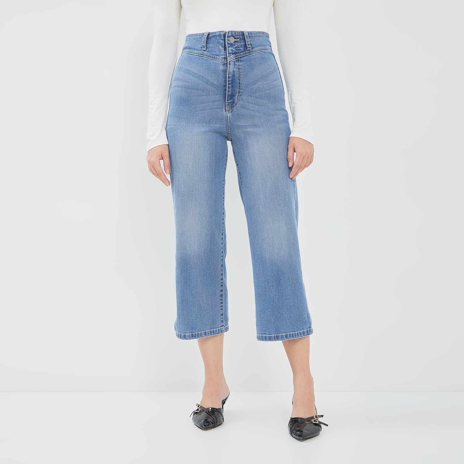 DUST Celana Cropped waistless Wide Leg Jeans Nayra Light Blue (D.39180)