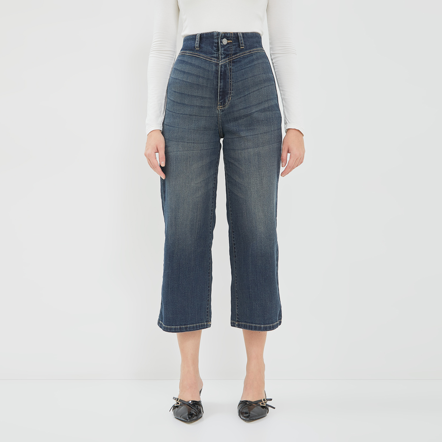 DUST Celana Cropped waistless Wide Leg Jeans Nayra Medium Dark Blue (D.39181)