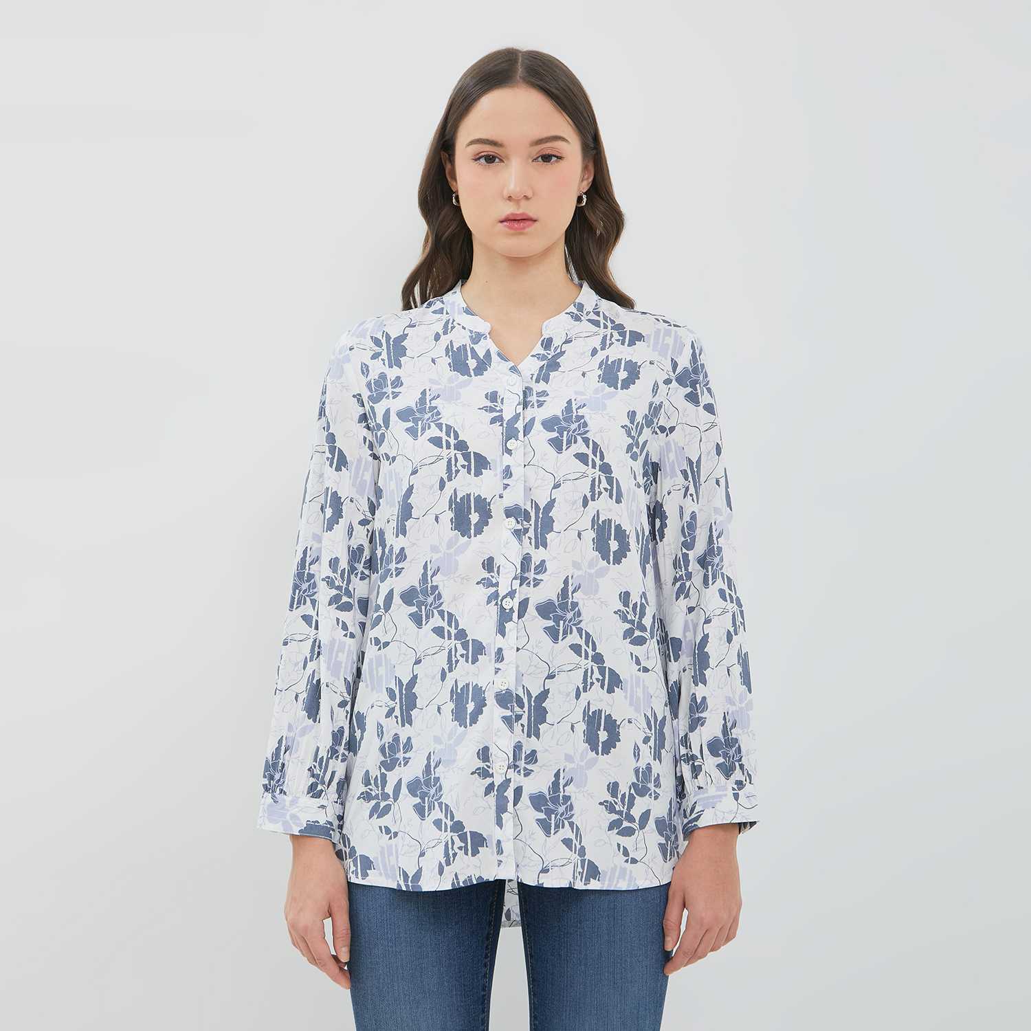 DUST Blouse Narva Abstrak Biru Tua ECOVERO™ Comfease (D.116560)