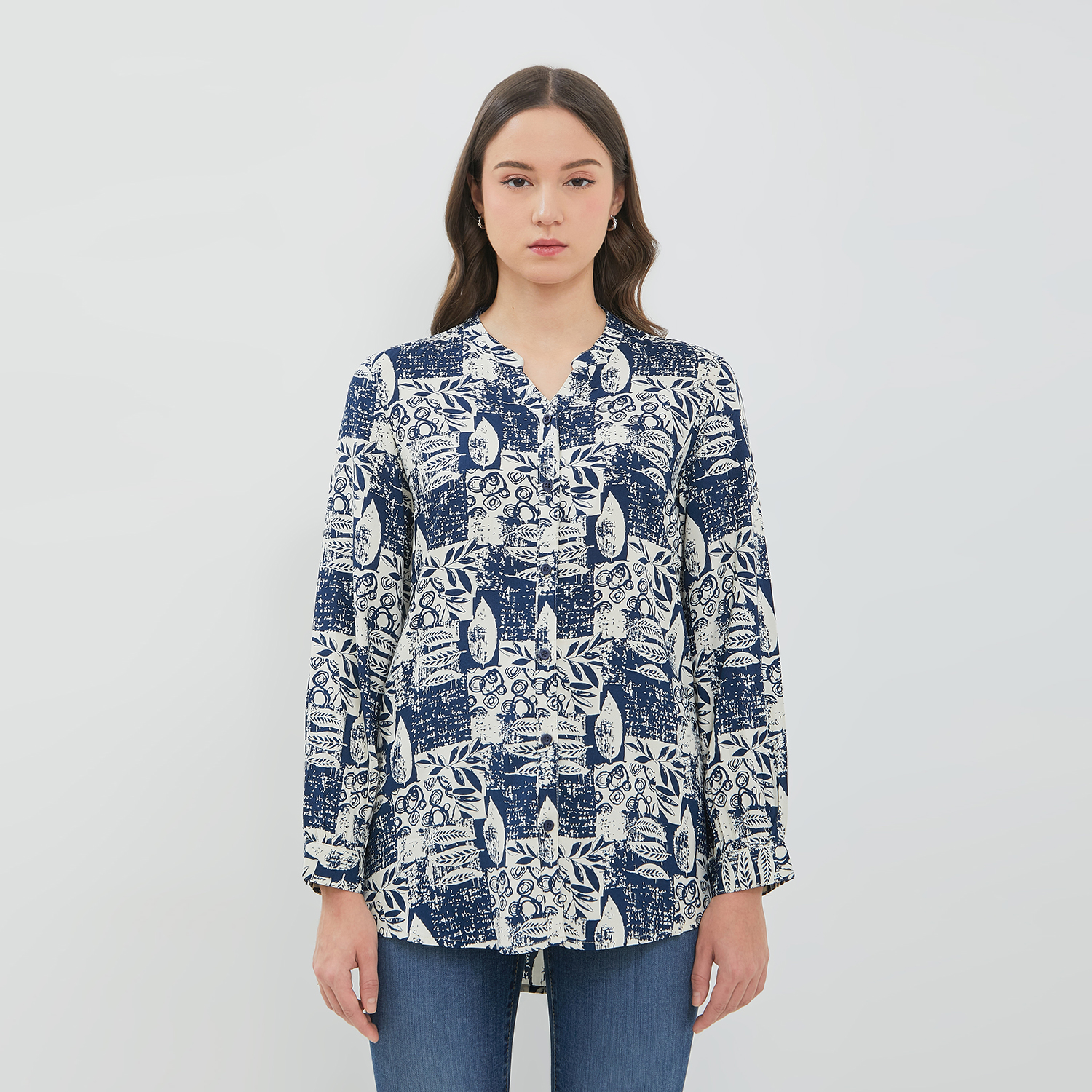 DUST Blouse Narva Abstrak Navy ECOVERO™ Comfease (D.116561)