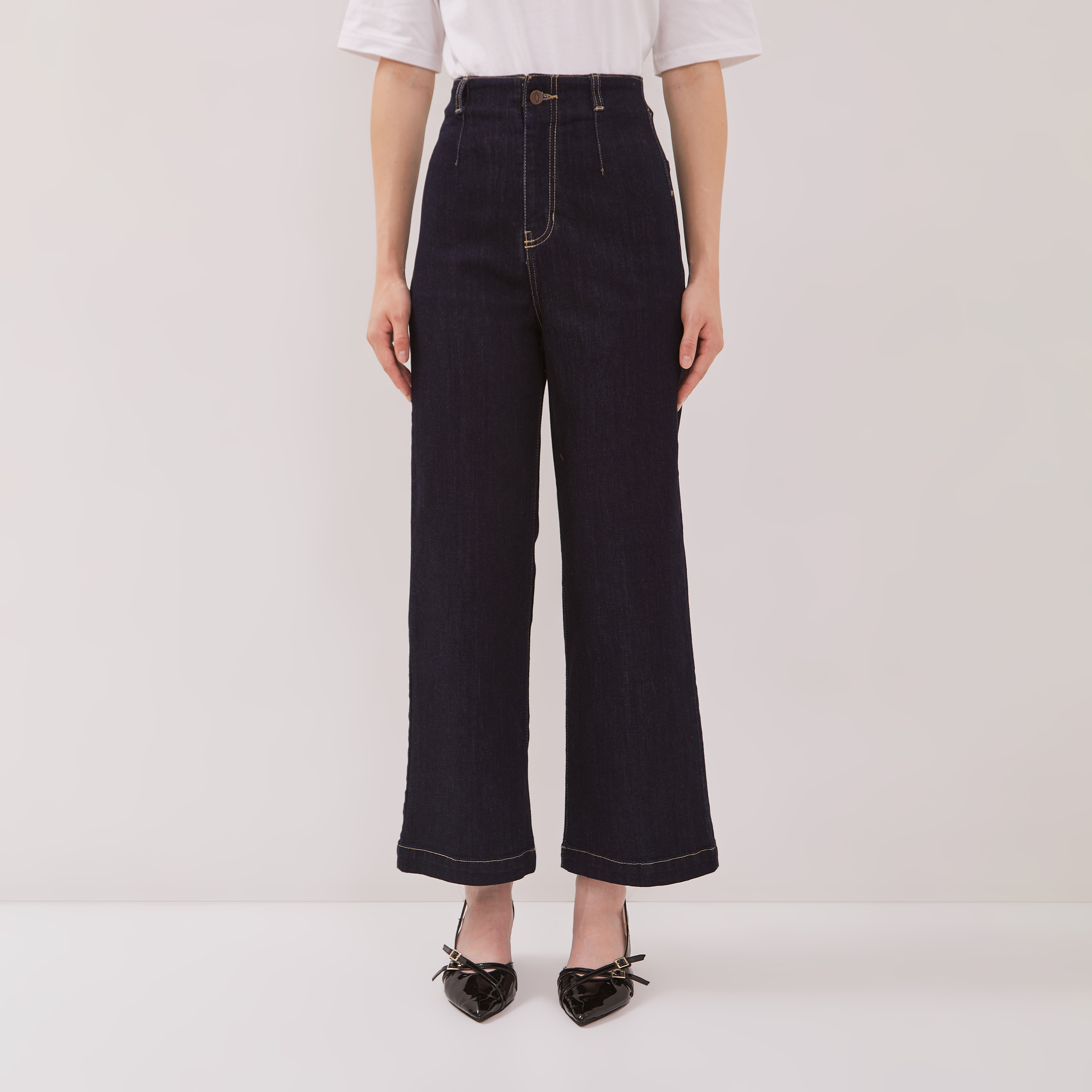 DUST Celana Waistless Baggy Wide Leg Jeans Namara Dark Blue (D.39137)