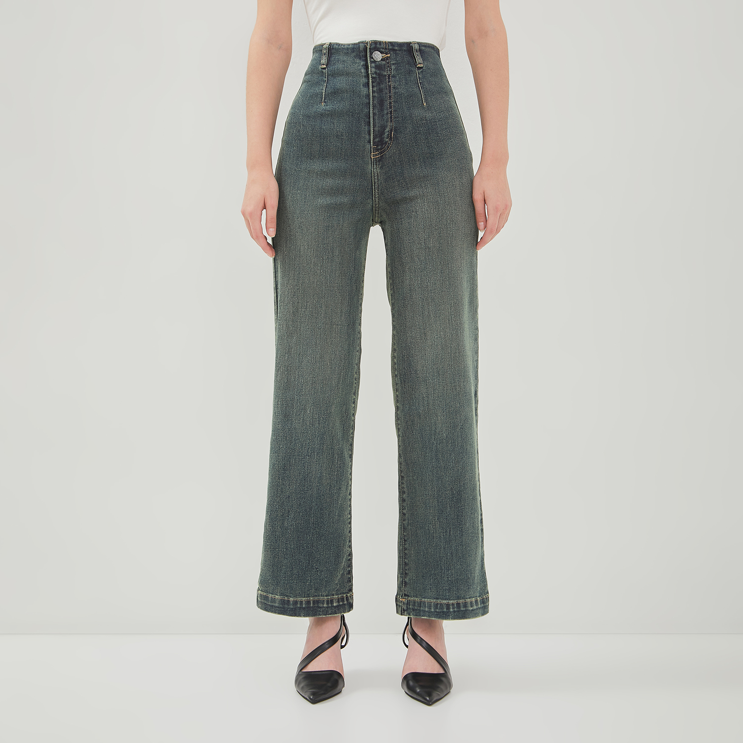 DUST Celana Waistless Baggy Wide Leg Jeans Namara Medium Blue Green (D.39150)