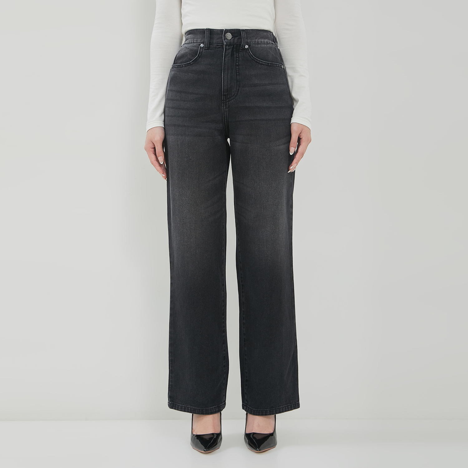 DUST Celana High Loose Jeans Gamila Dark Grey (D.39196)