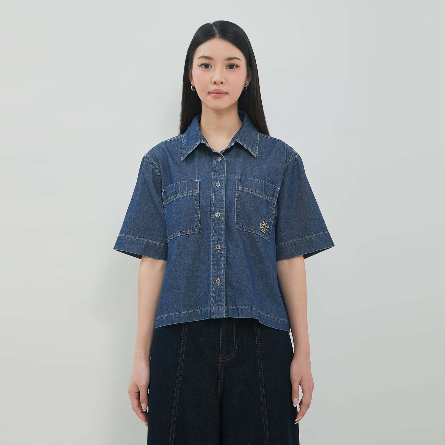 DUST Kemeja Denim Boxy Sinai Medium Dark Blue (D.14314)