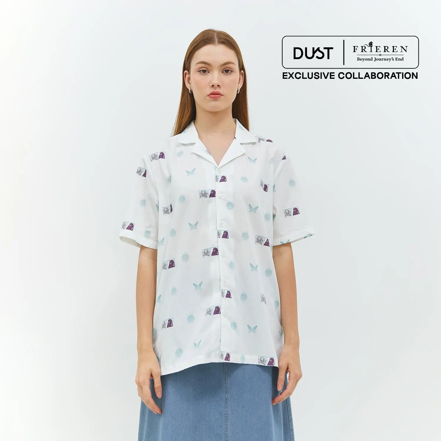 DUST Kemeja Abstrak Unisex Frieren With Fern Putih (D.14313-U)