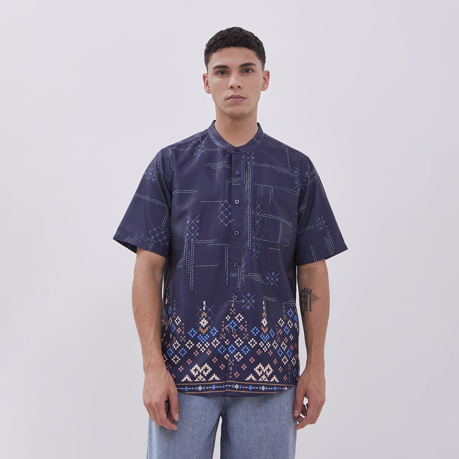 DUST Kemeja Koko Dylan Ethnic Navy (DM.1451)