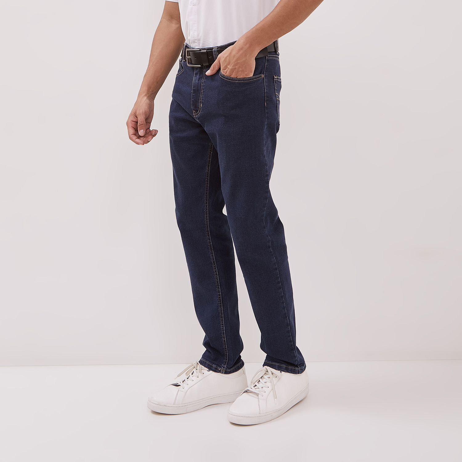 DUST Celana Straight Jeans Baril Medium Dark Blue (DM.3104)